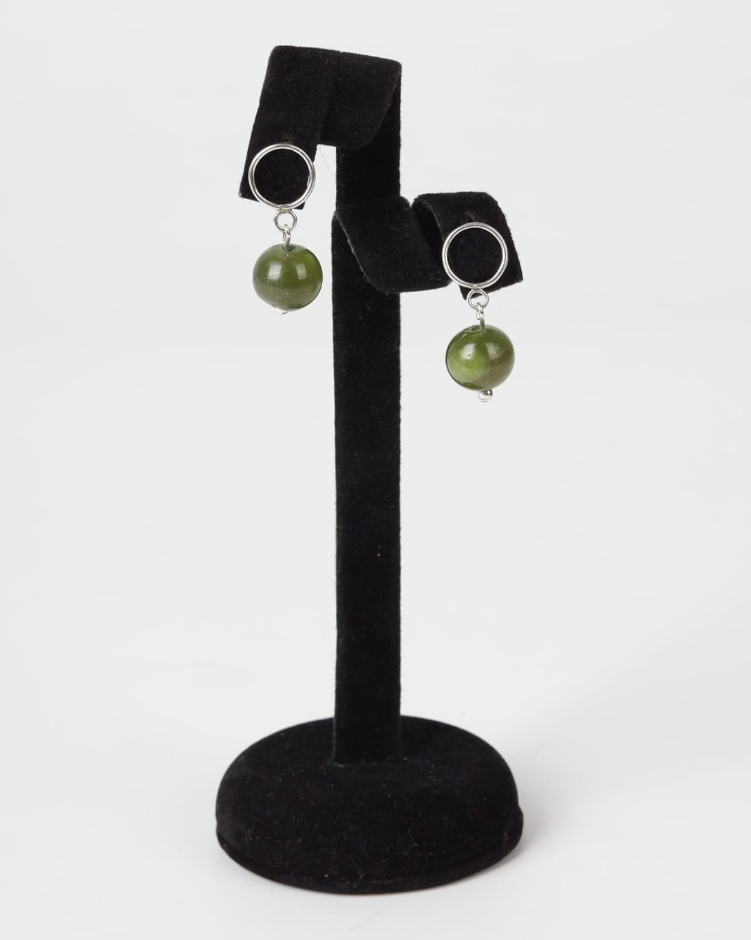 Green Bead Hoop Earrings – 925 Silver Minimal Drop Design