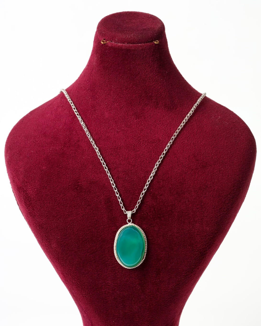 Green Agate Pendant Necklace – 925 Silver Minimalist Design