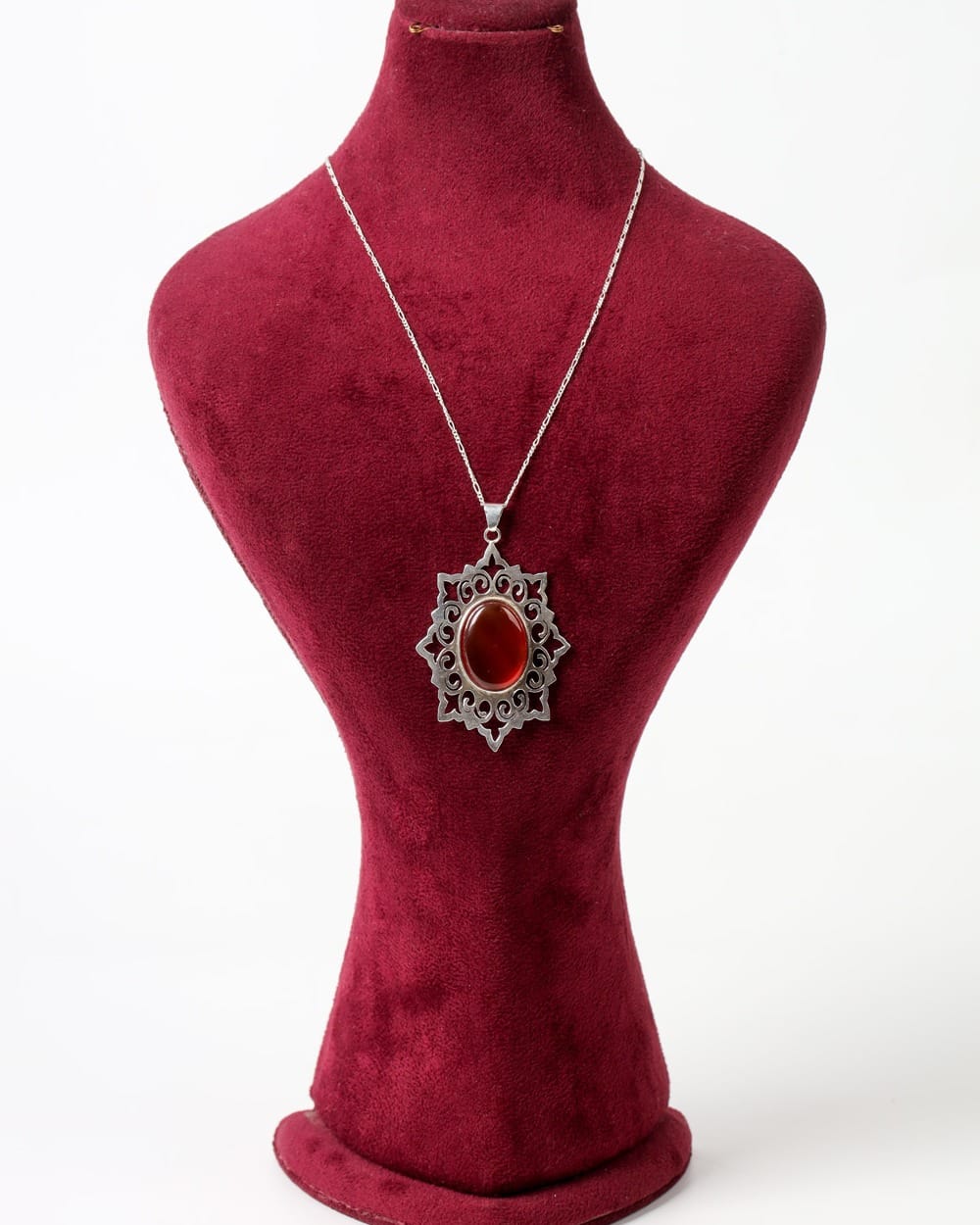 Red Agate Necklace – 925 Sterling Silver Pendant with Oval Gemstone