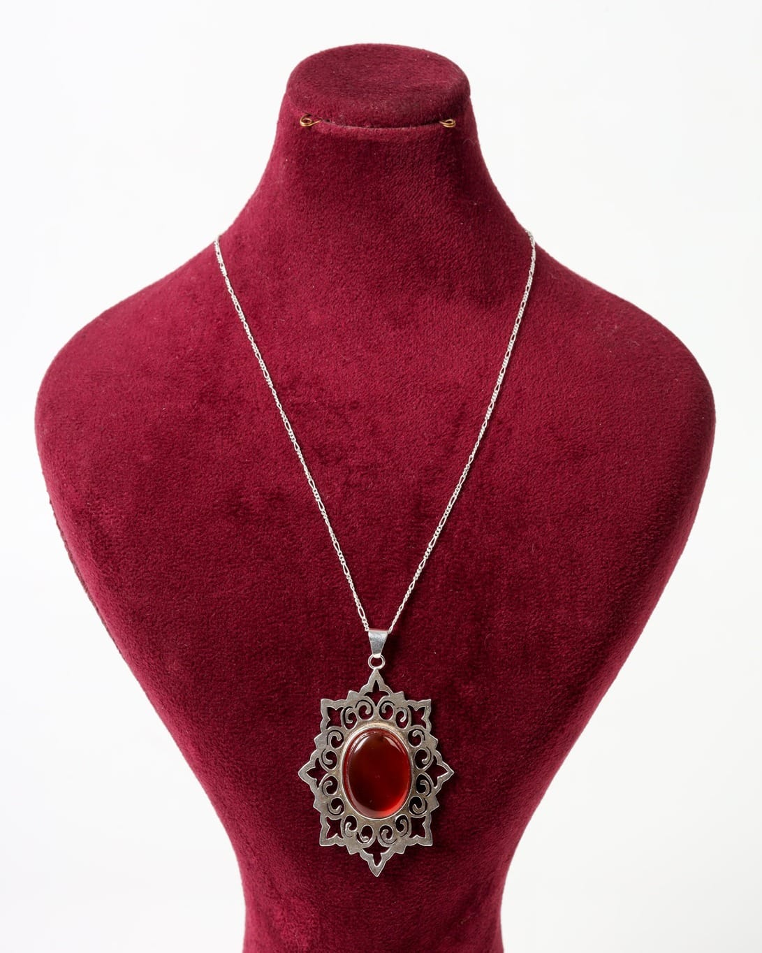 Red Agate Necklace – 925 Sterling Silver Pendant with Oval Gemstone