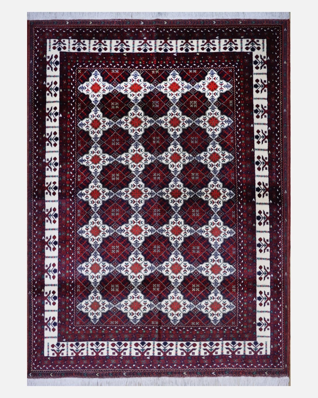 Handmade Yousifi Design Wool Carpet – Red & White