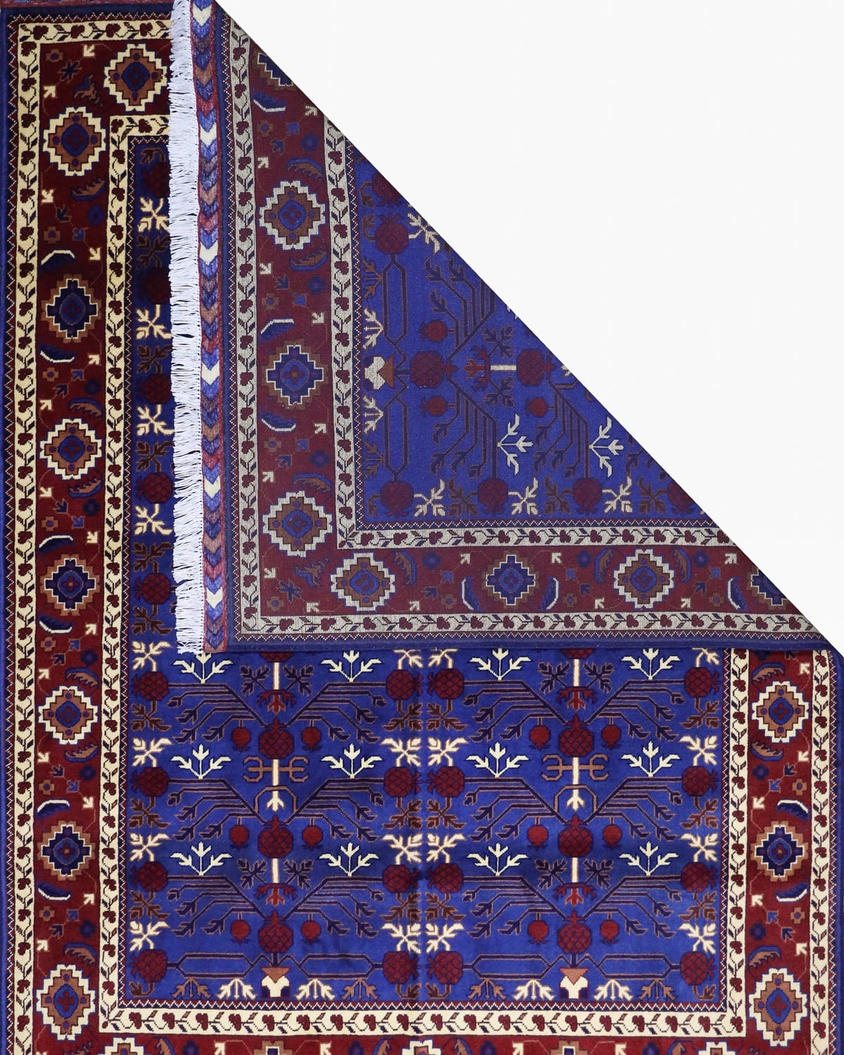 Handmade Pomegranate Design Wool Carpet – Red & Blue