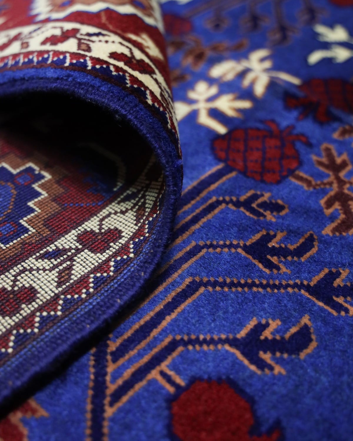 Handmade Pomegranate Design Wool Carpet – Red & Blue