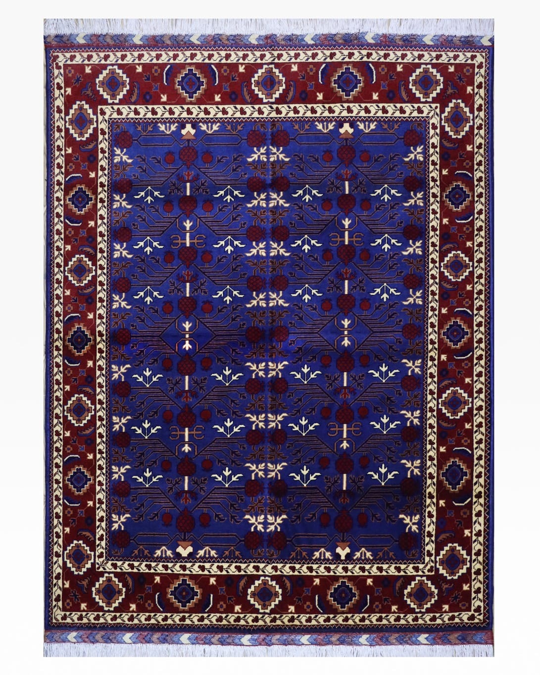 Handmade Pomegranate Design Wool Carpet – Red & Blue