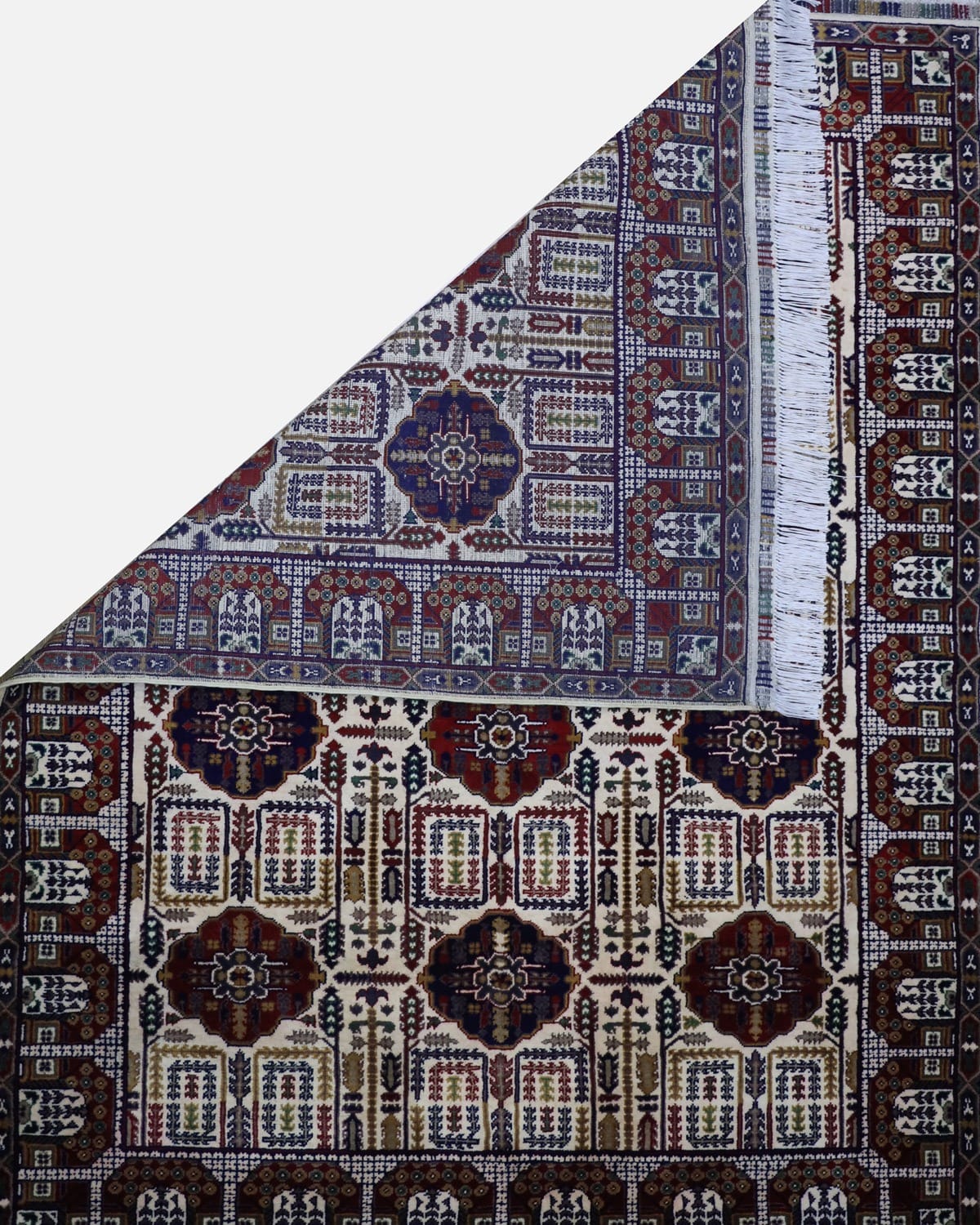Handmade Wheat Design Carpet – Red, Blue & White