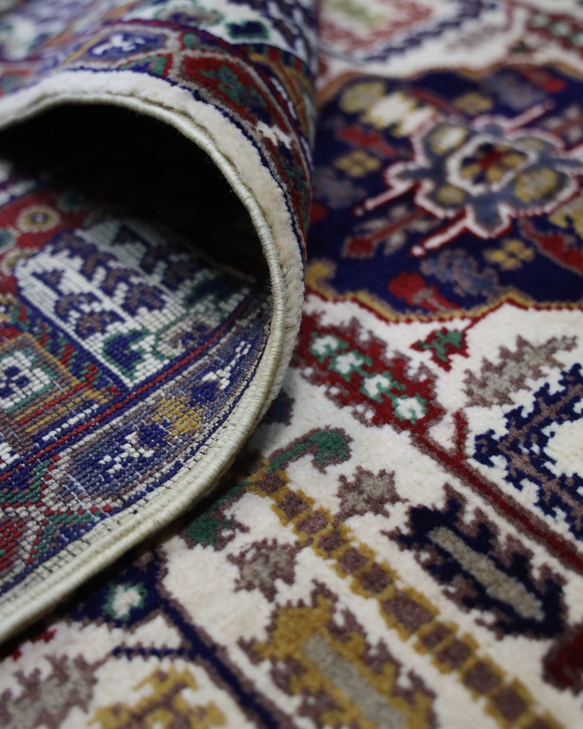 Handmade Wheat Design Carpet – Red, Blue & White