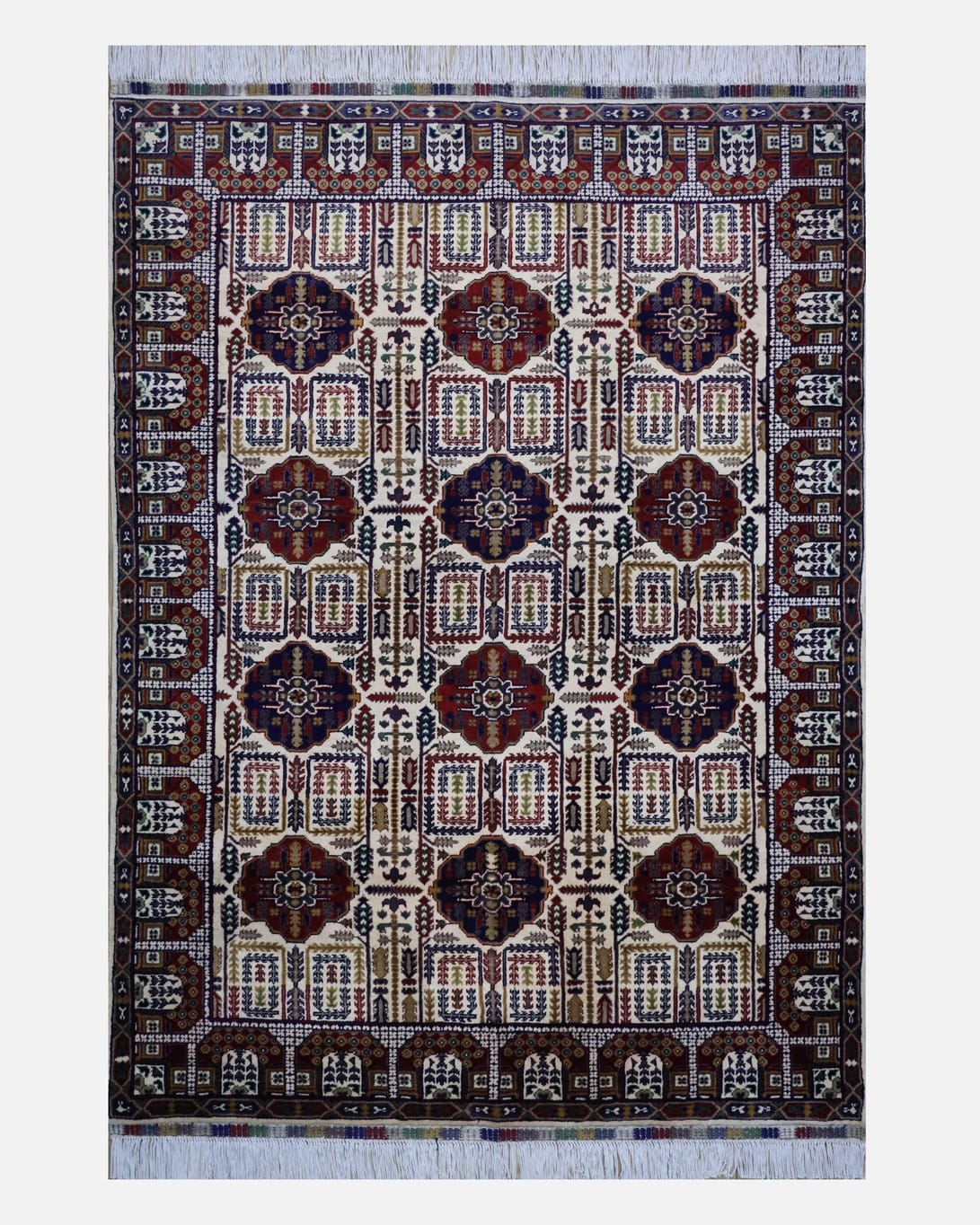 Handmade Wheat Design Carpet – Red, Blue & White