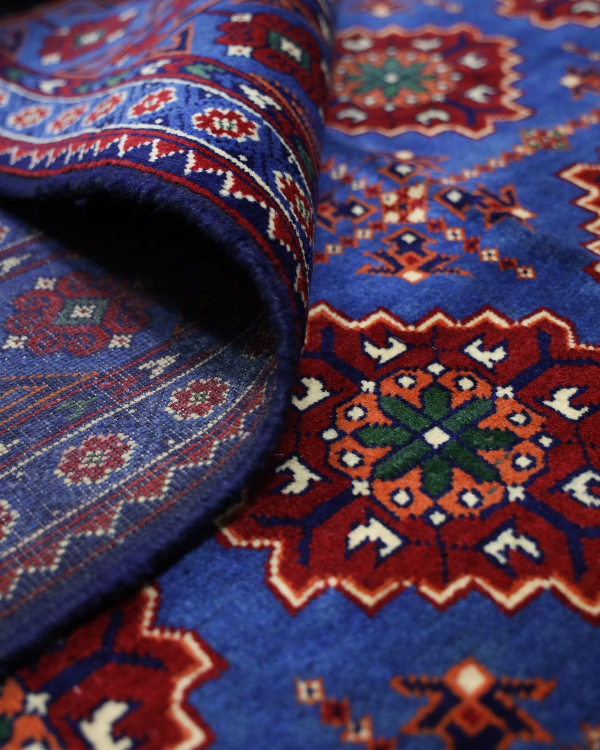 Handmade Fatnosi Design Carpet – Red, Blue & Green