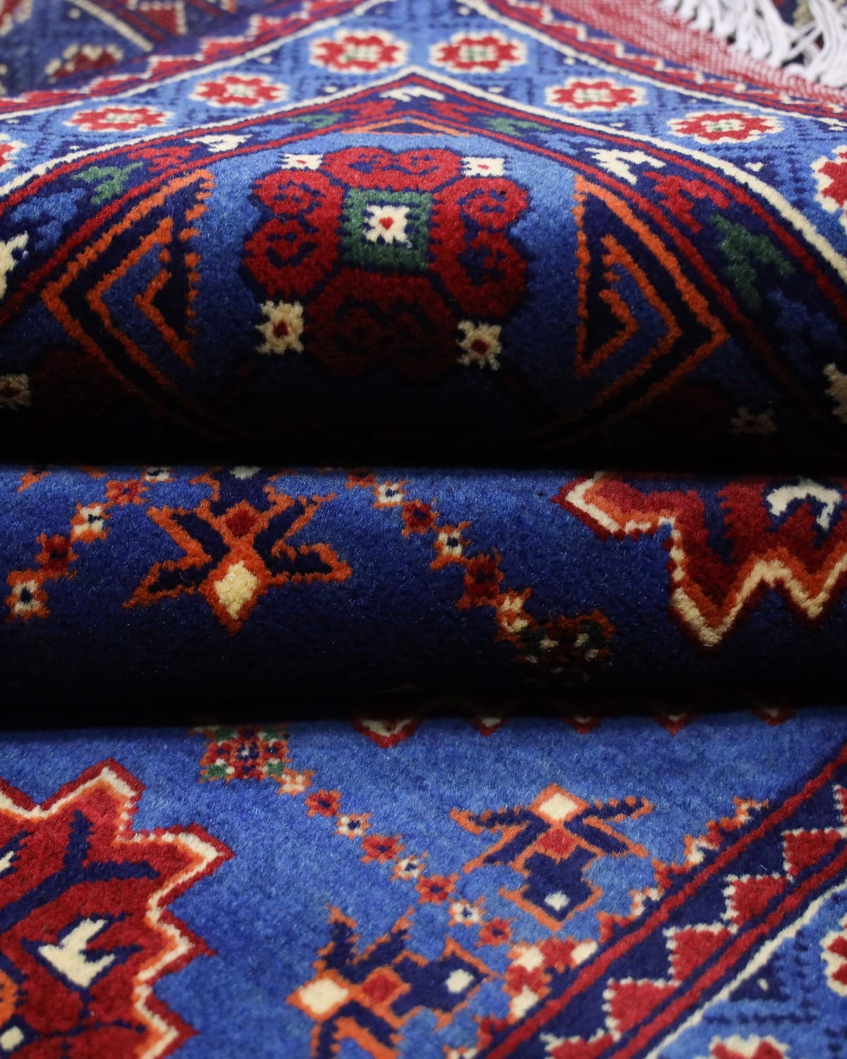 Handmade Fatnosi Design Carpet – Red, Blue & Green