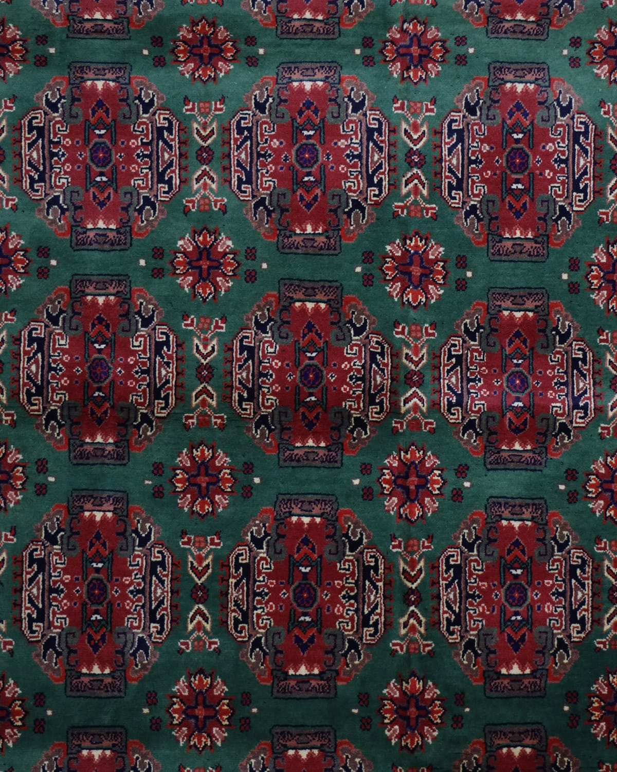 Handmade Fatnosi Design Carpet – Red & Green Turkmen Mazar i Sharif Weave