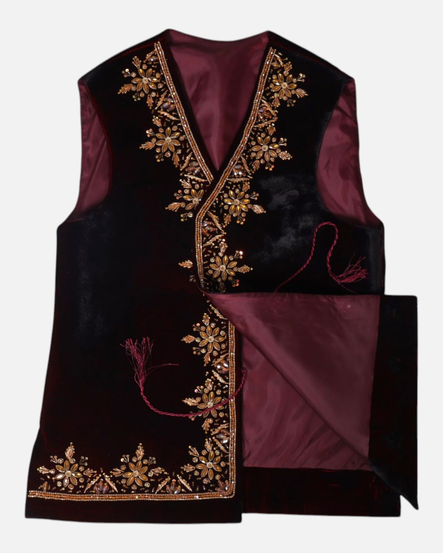 Selma Dozie Men Waistcoat with Embroidery Burgundy