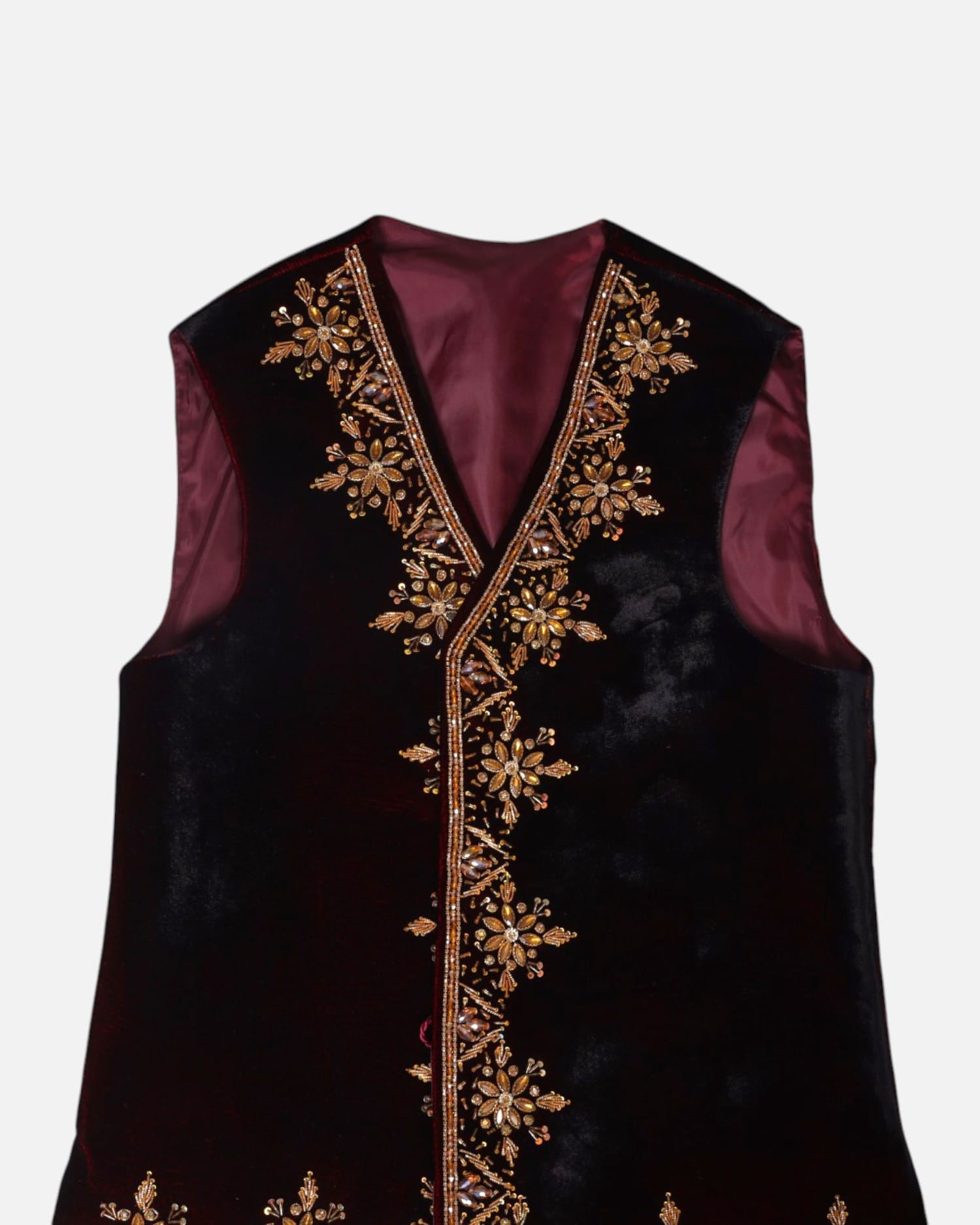 Selma Dozie Men Waistcoat with Embroidery Burgundy