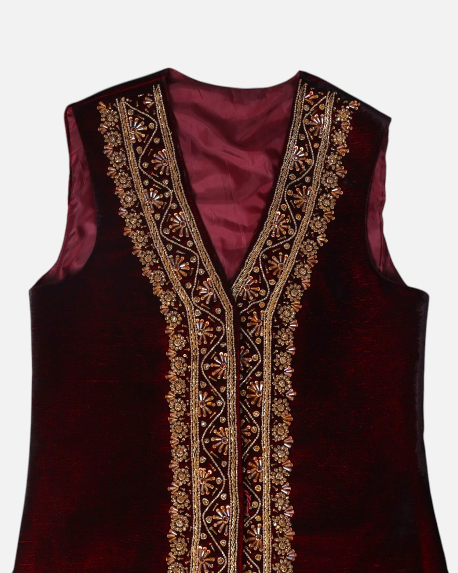Velvet Men Selma Dozi Waistcoat with Embroidery Burgundy Color