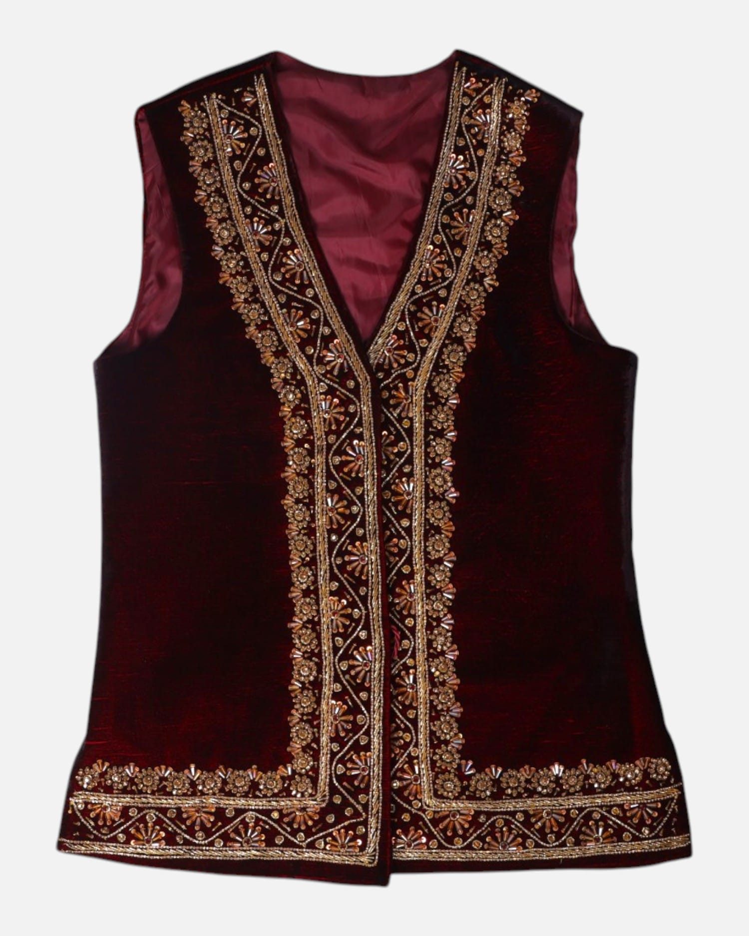 Velvet Men Selma Dozi Waistcoat with Embroidery Burgundy Color