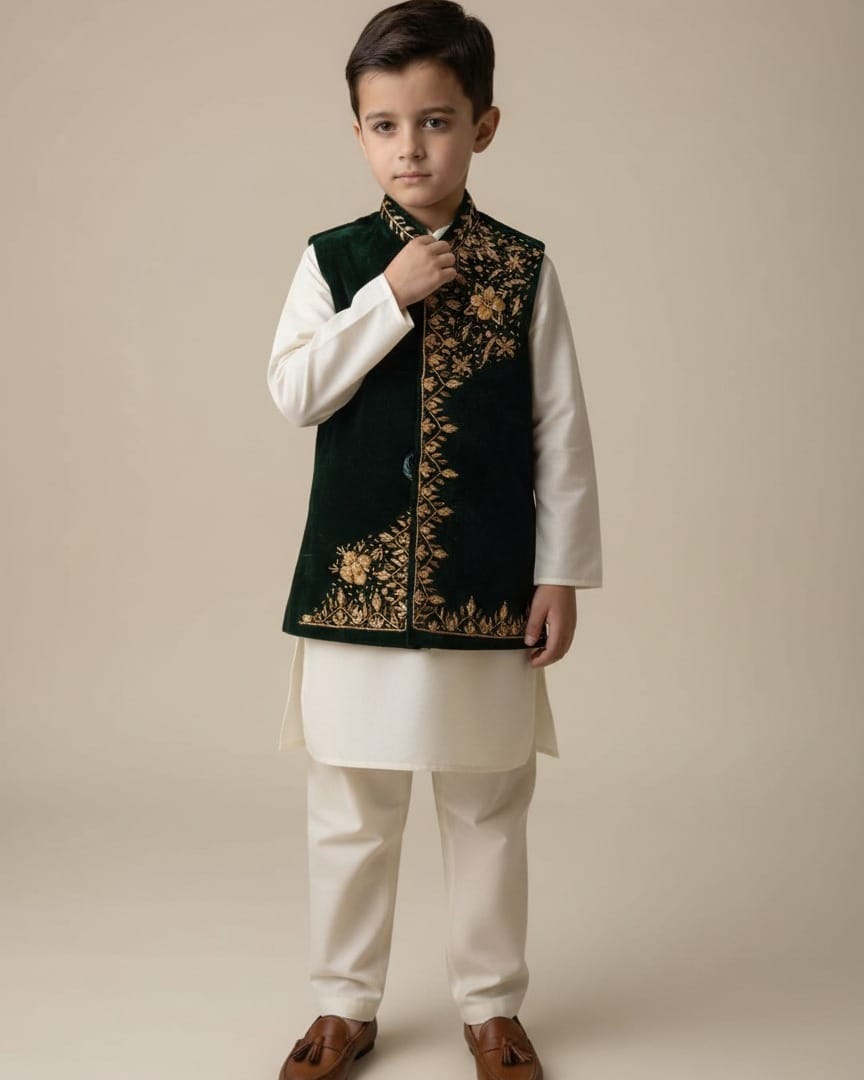 Dark Green Waistcoat Selma Doz Velvet Waskat Aseel
