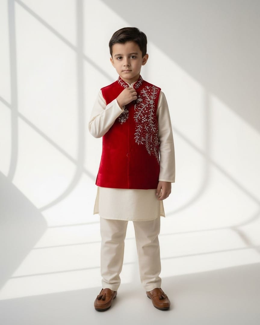 Boys Red Velvet Selma Dozi Waistcoat