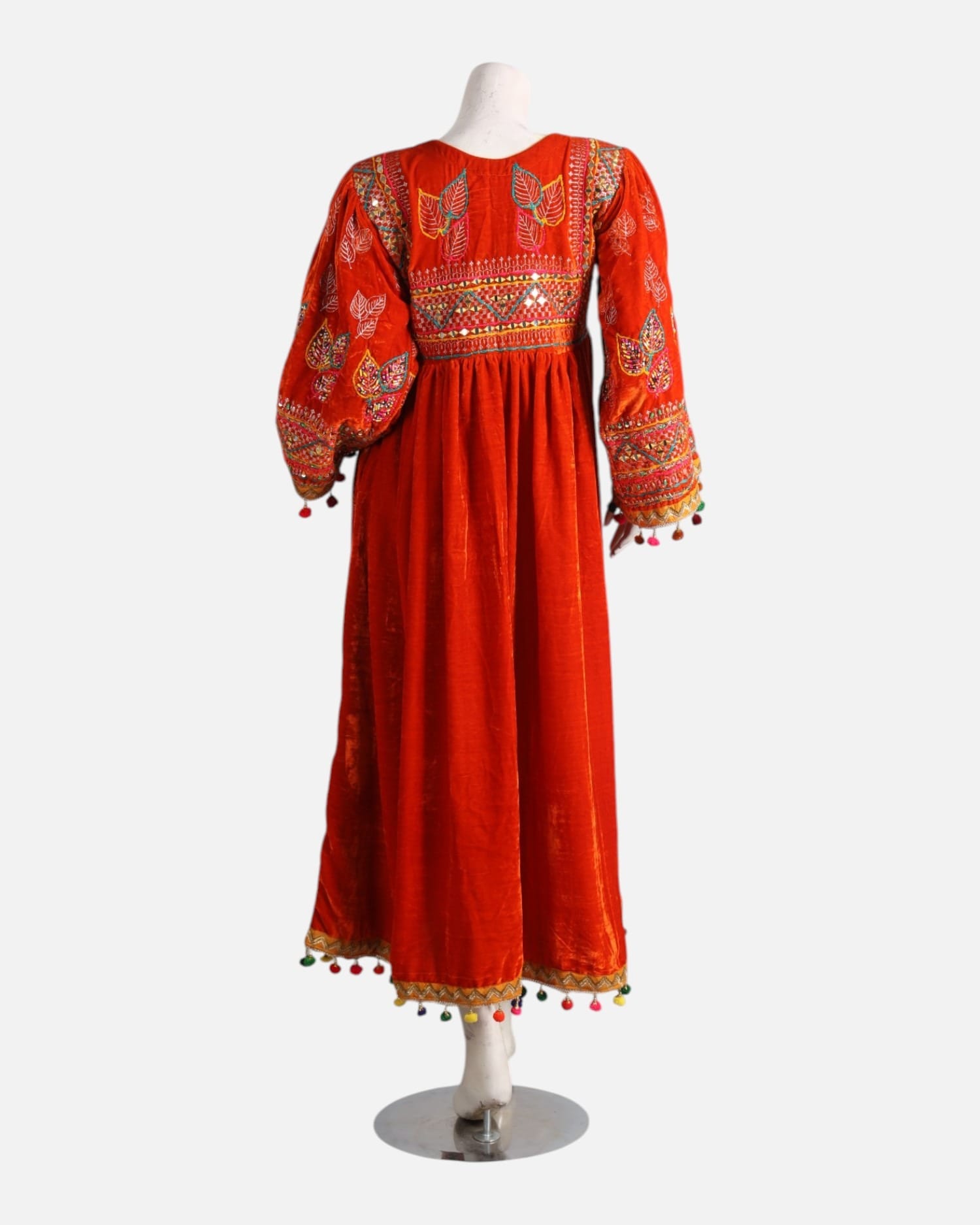 Red Velvet Afghan Maxi Dress with Handmade Embroidery