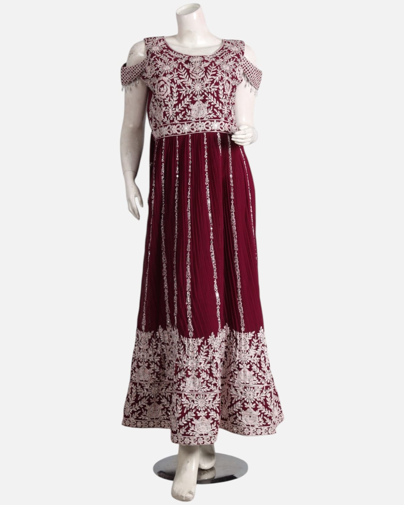 Maroon Embroidered Maxi Dress