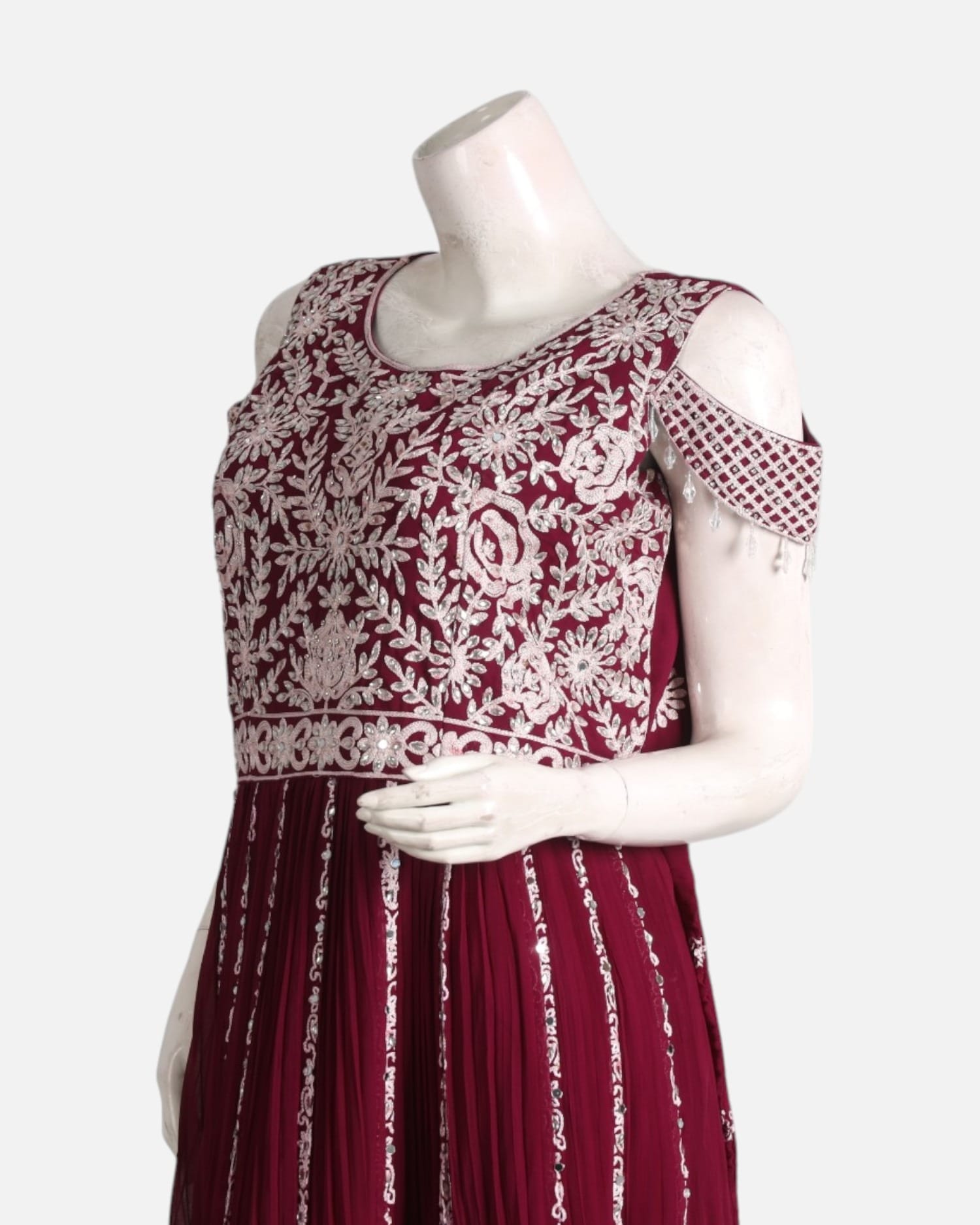 Maroon Embroidered Maxi Dress