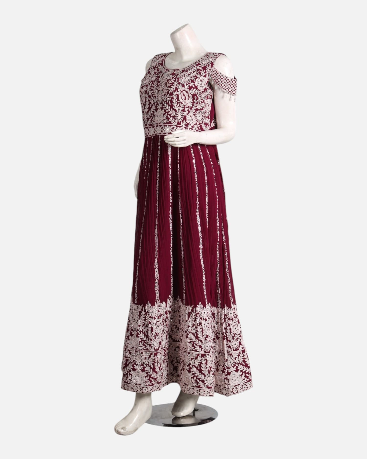 Maroon Embroidered Maxi Dress