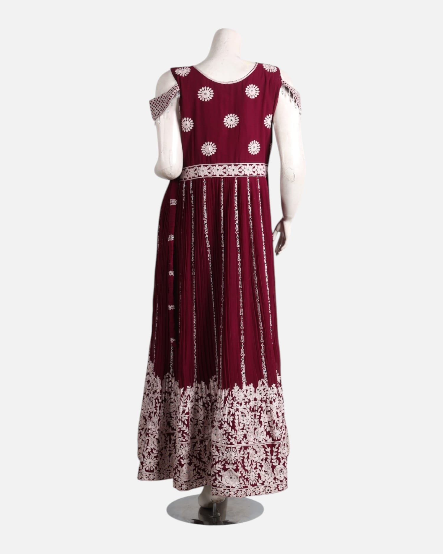 Maroon Embroidered Maxi Dress