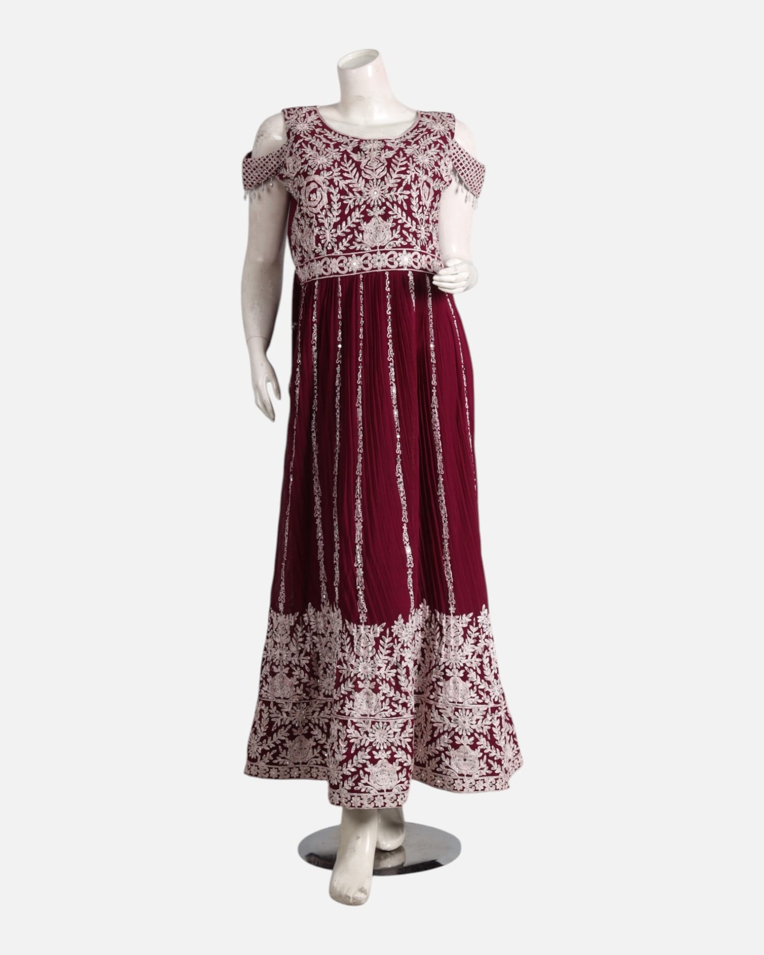 Maroon Embroidered Maxi Dress