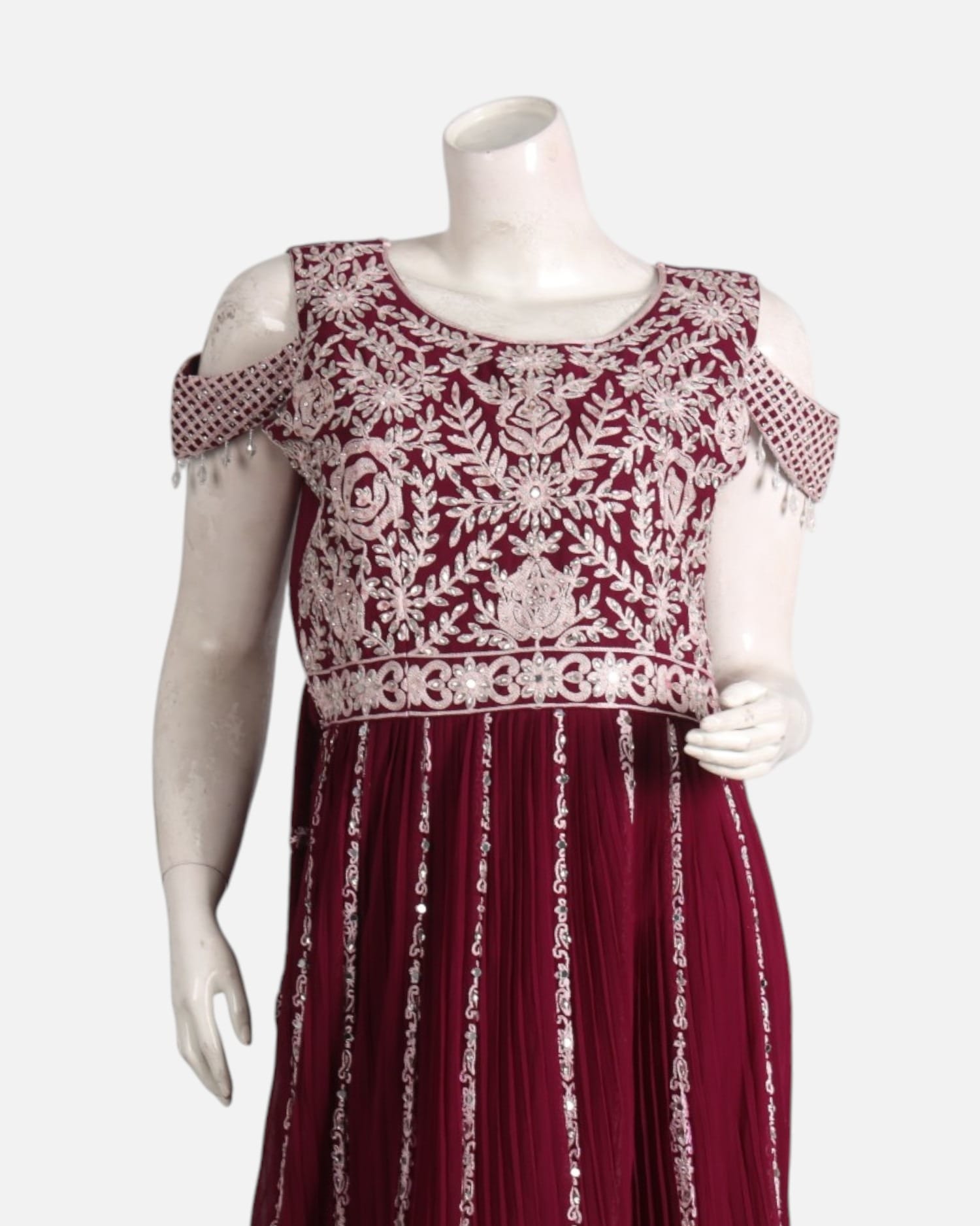 Maroon Embroidered Maxi Dress