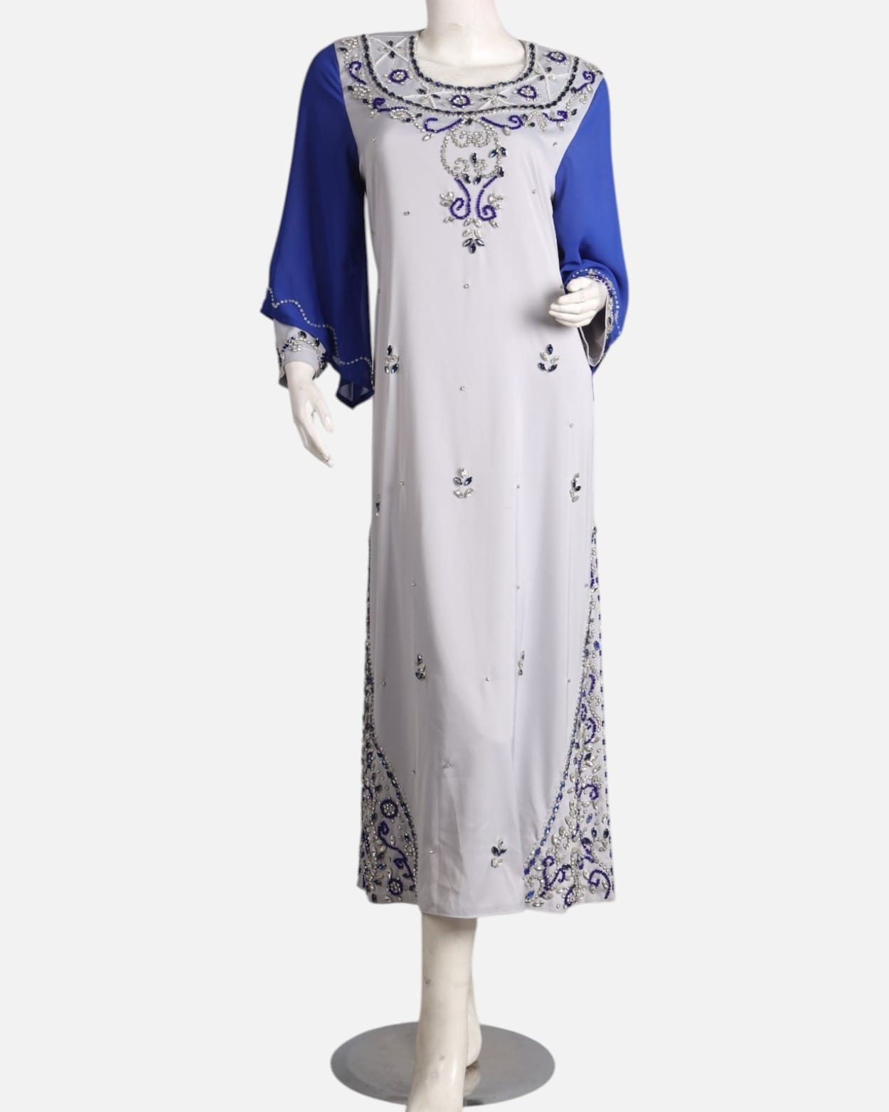 White & Royal Blue Formal Maxi Dress