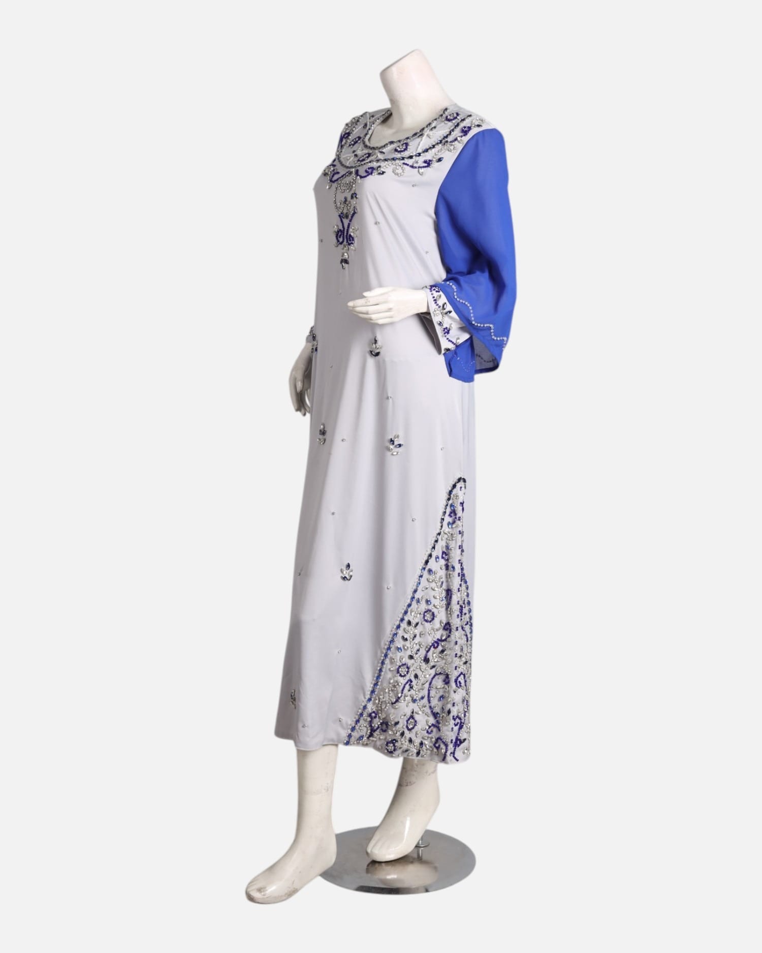 White & Royal Blue Formal Maxi Dress