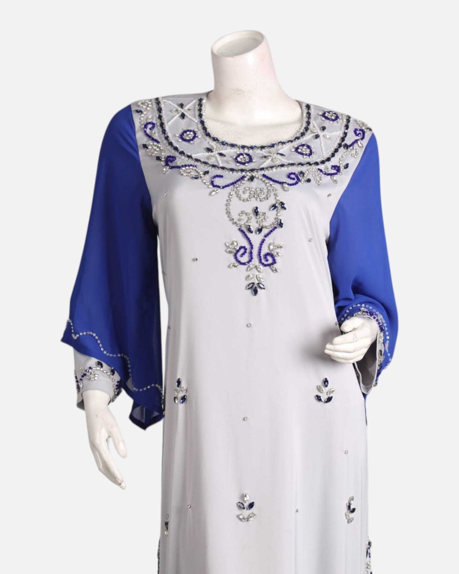 White & Royal Blue Formal Maxi Dress