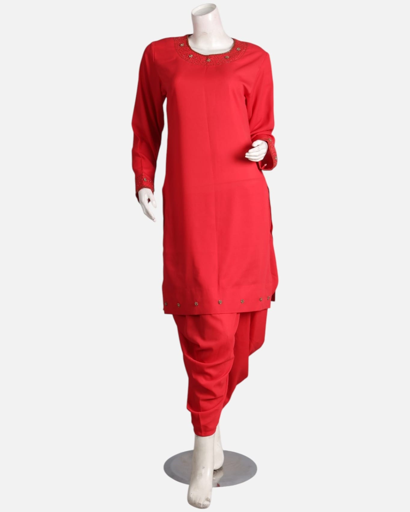 Bright Red Crepe Punjabi Set – Handmade Women’s Traditional Outfit