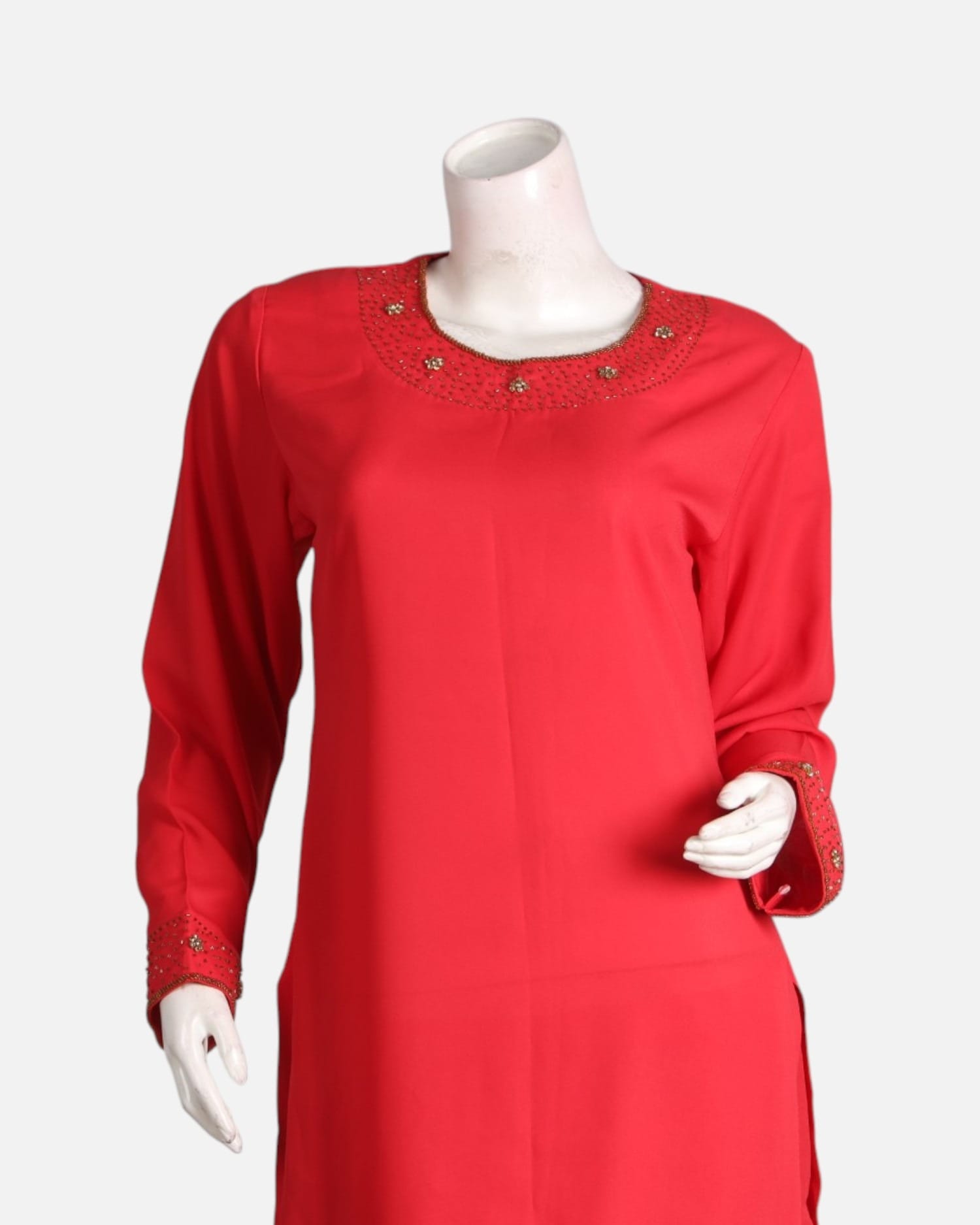 Bright Red Crepe Punjabi Set – Handmade Women’s Traditional Outfit