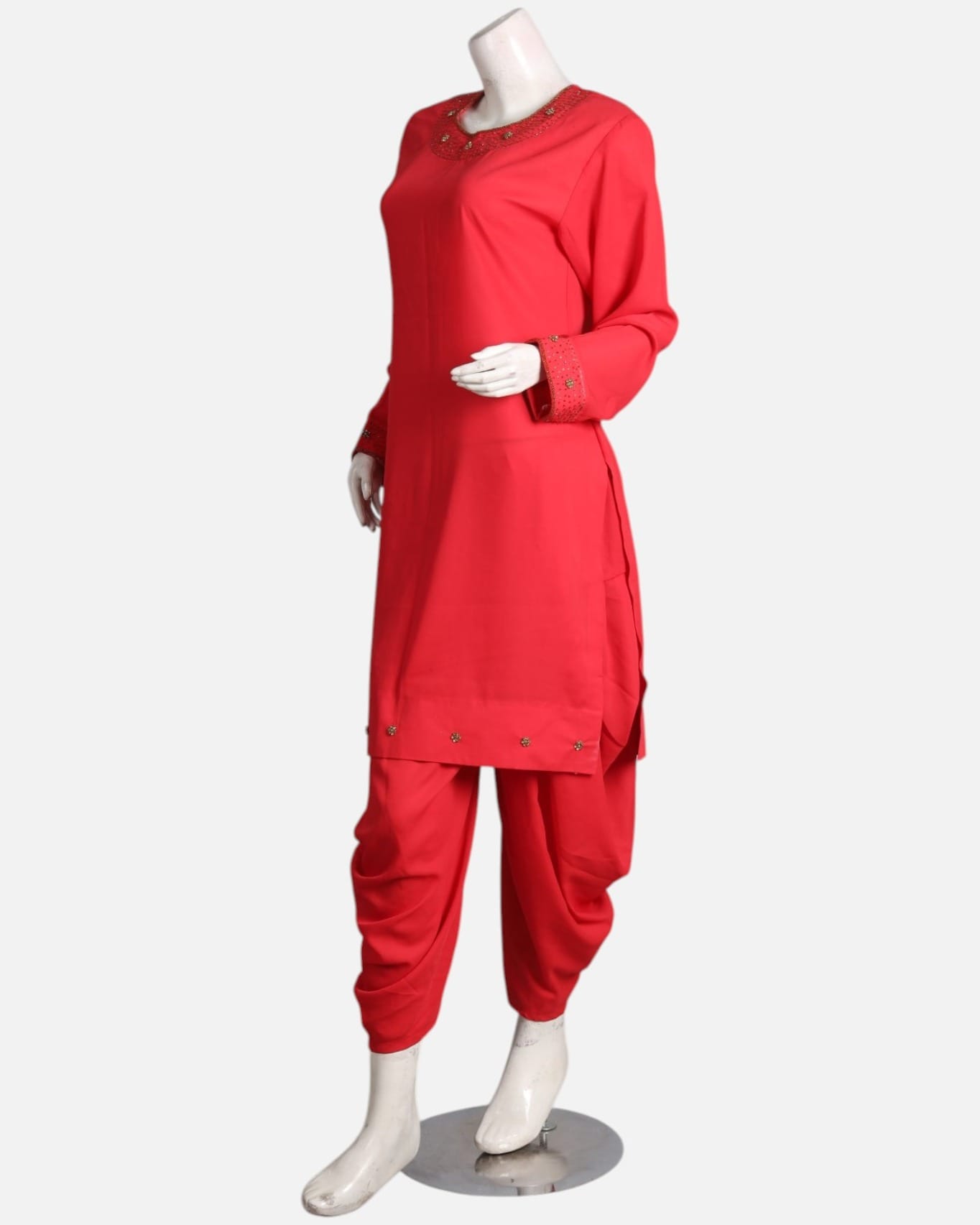 Bright Red Crepe Punjabi Set – Handmade Women’s Traditional Outfit