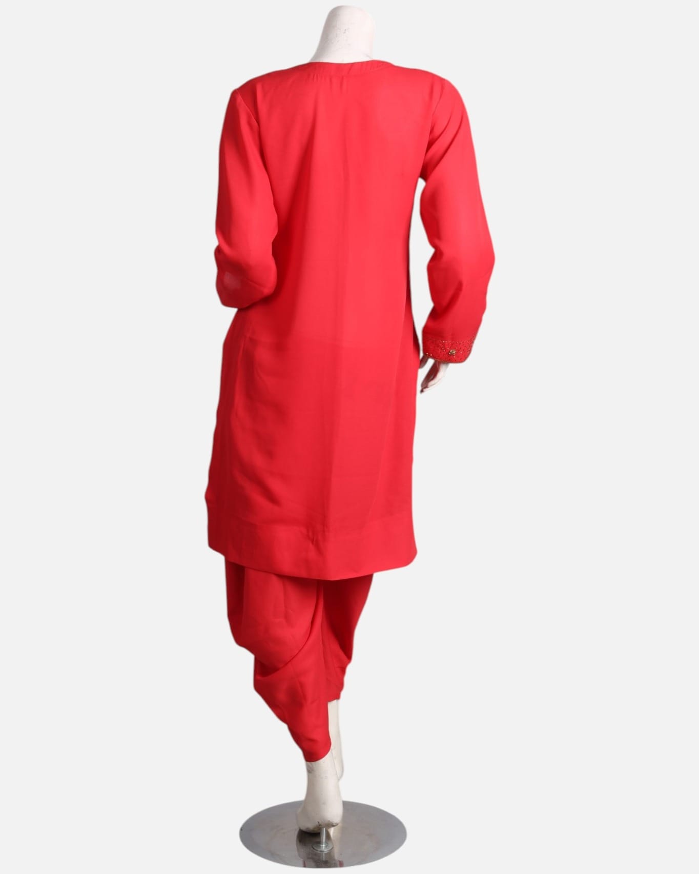 Bright Red Crepe Punjabi Set – Handmade Women’s Traditional Outfit