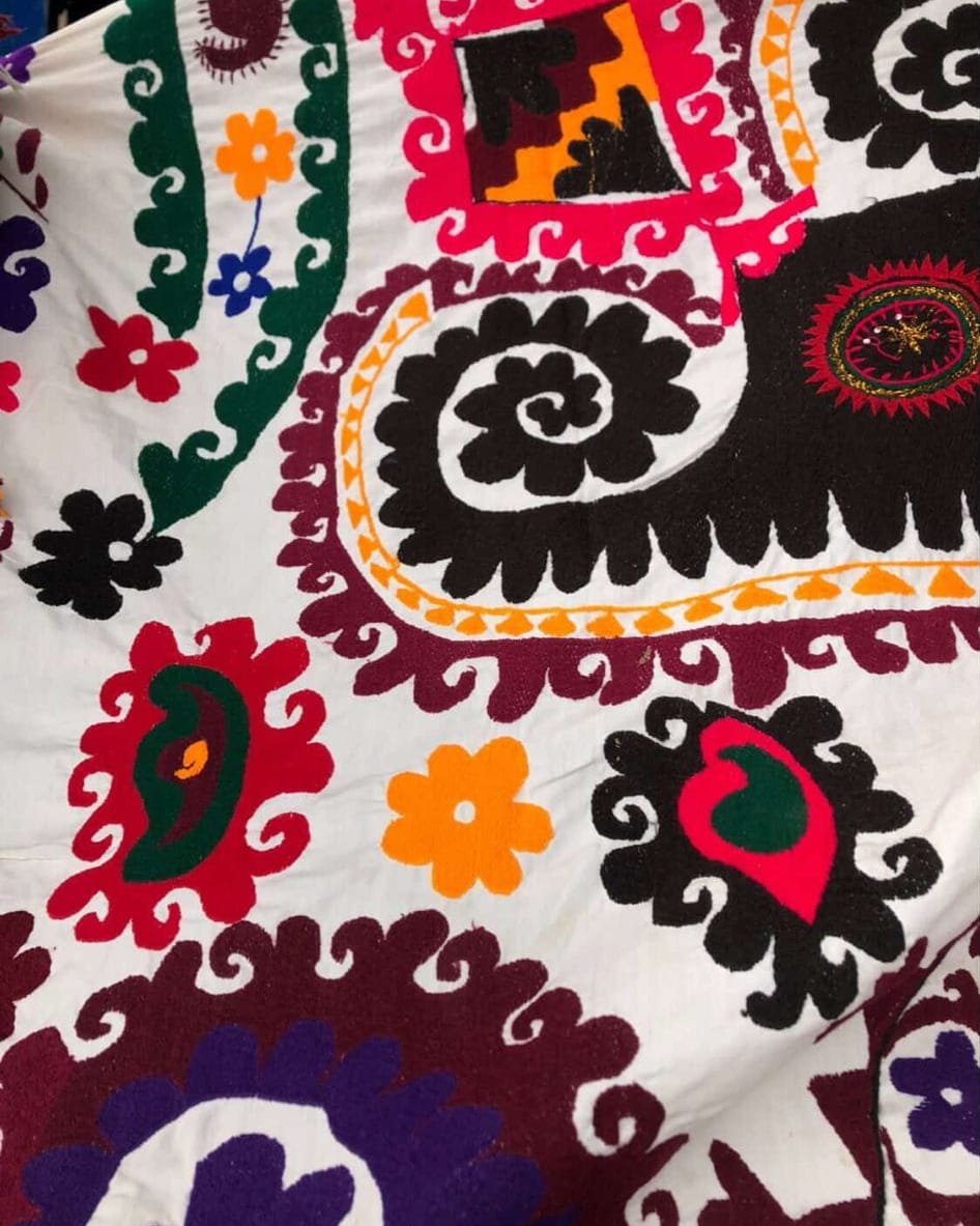 A handmade suzani textile