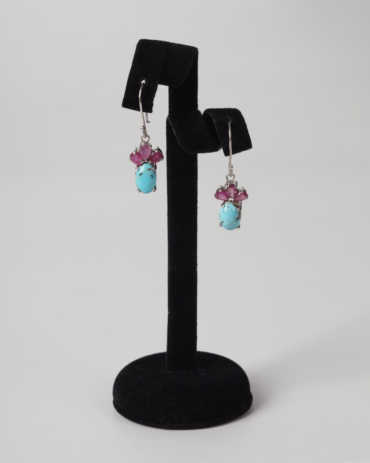 Sky Blue Turquoise & Ruby Sterling Silver Jewelry Set