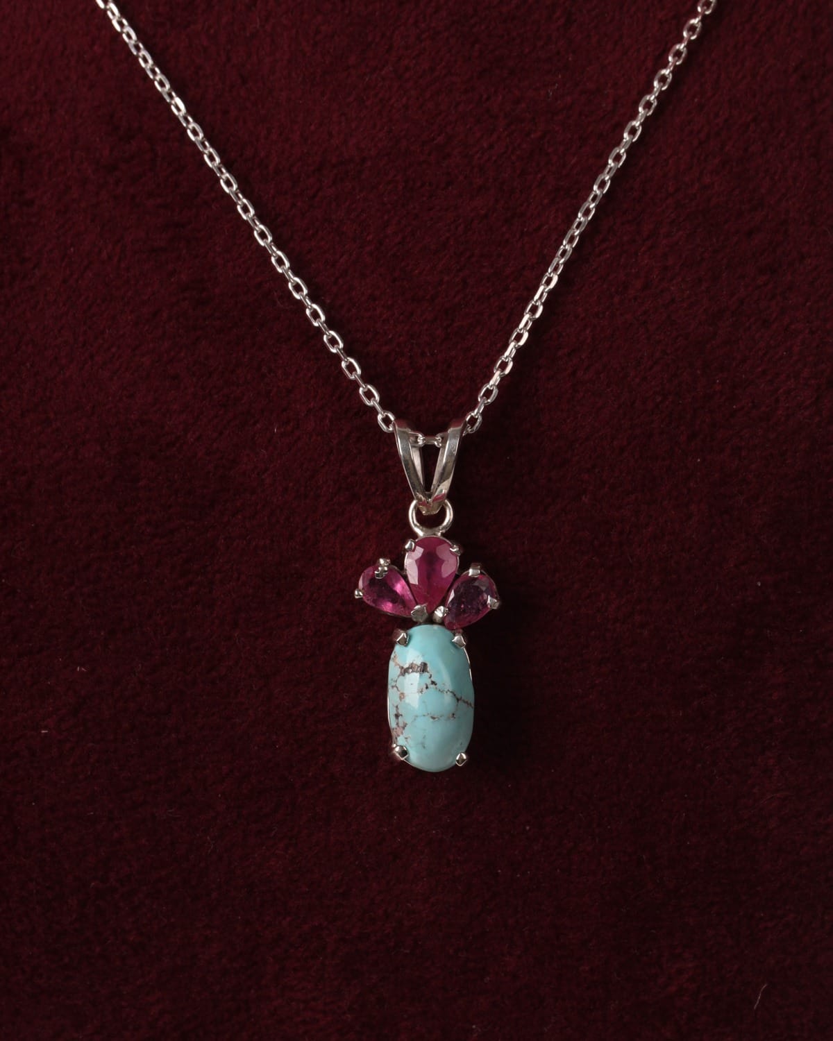 Sky Blue Turquoise & Ruby Sterling Silver Jewelry Set