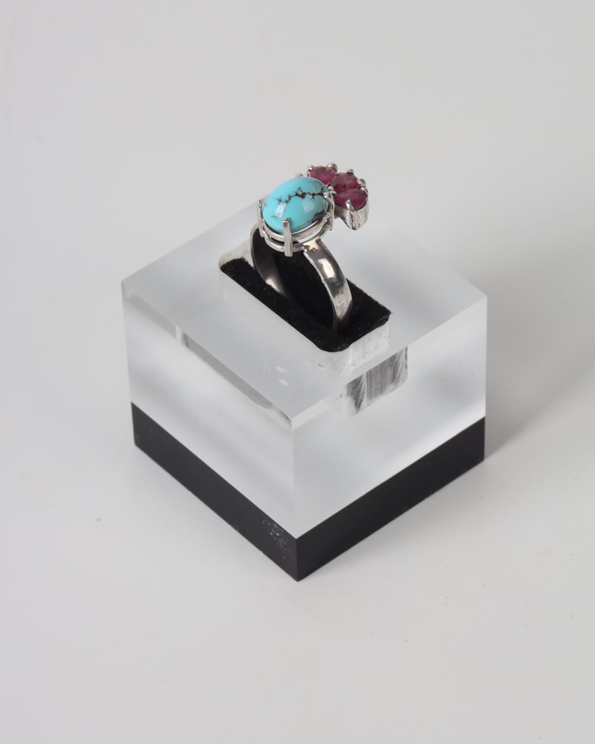 Sky Blue Turquoise & Ruby Sterling Silver Jewelry Set
