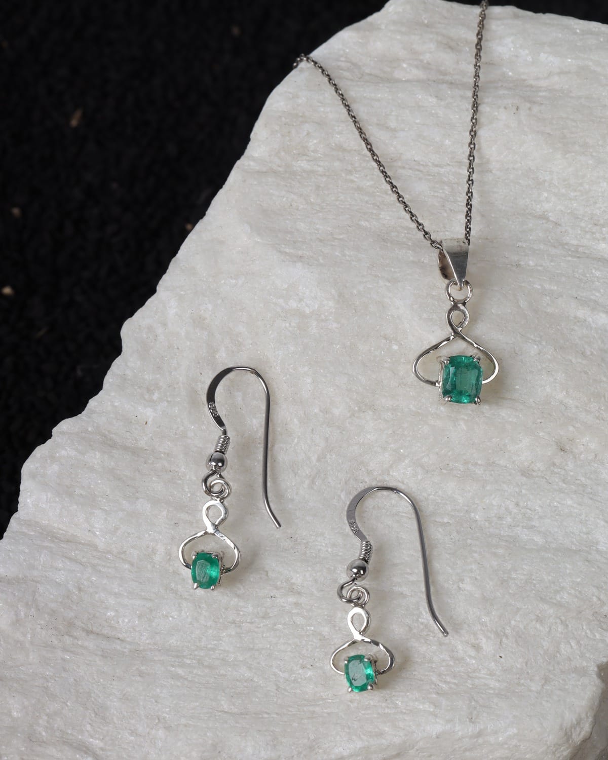 Emerald Green Panjshir Emerald 925 Sterling Silver Jewelry Set
