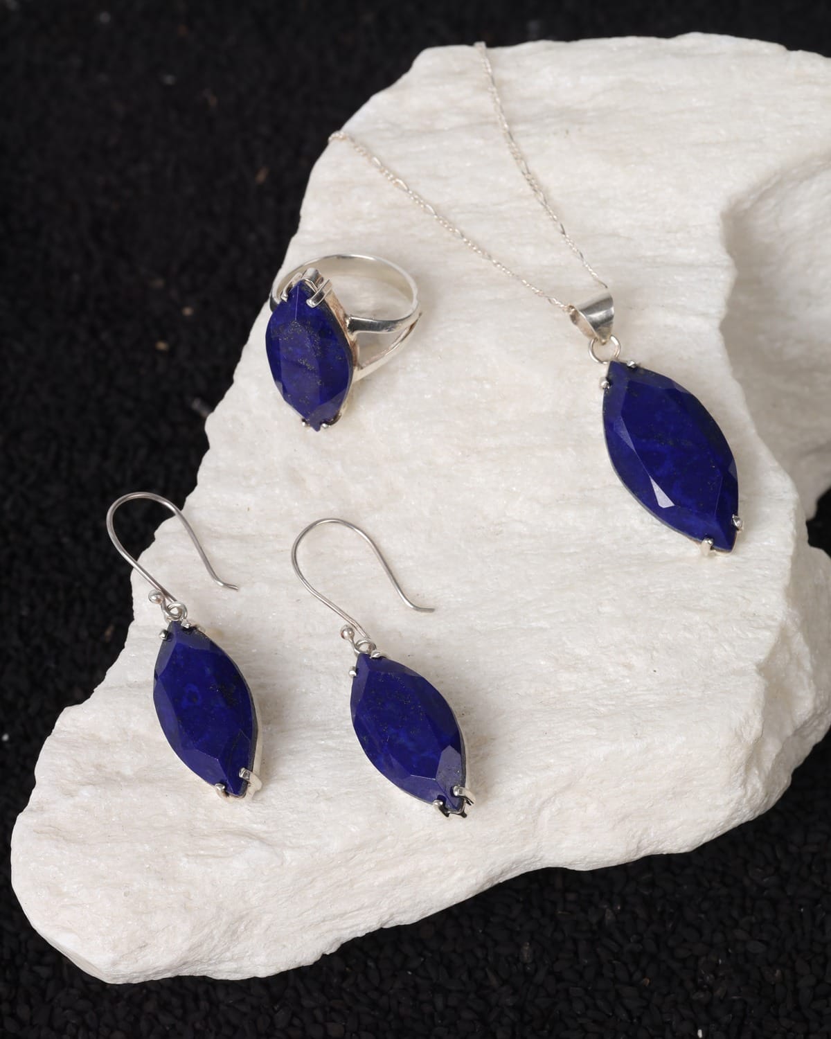 Blue Lapis Lazuli 925 Sterling Silver Jewelry Set