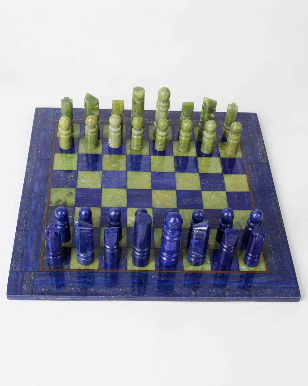 Blue Lapis Lazuli & Green Nephrite Afghan Chess Set