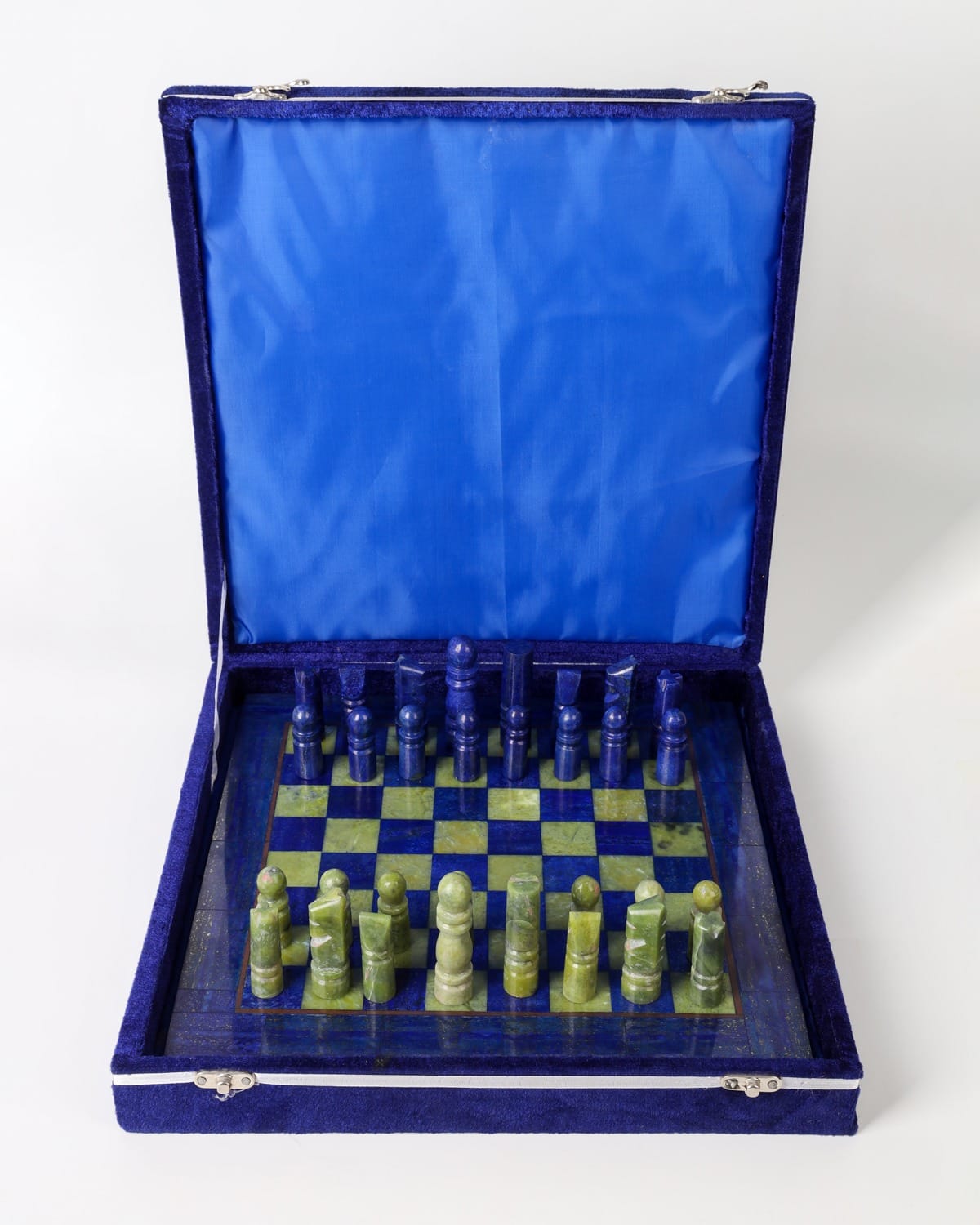 Blue Lapis Lazuli & Green Nephrite Afghan Chess Set