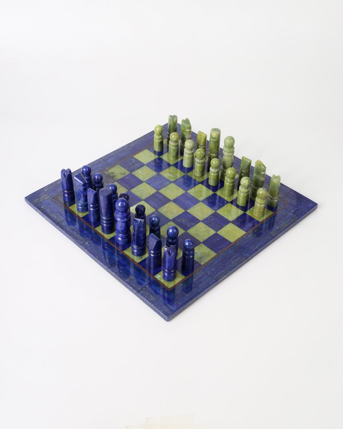 Blue Lapis Lazuli & Green Nephrite Afghan Chess Set