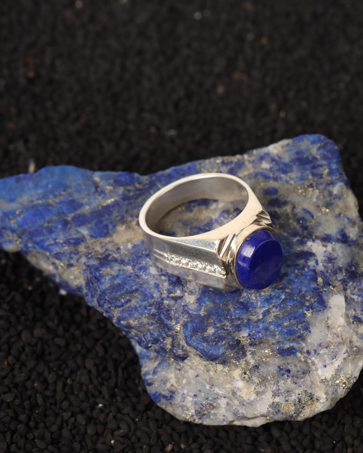 Blue Afghan Lapis Lazuli Men’s Silver Ring