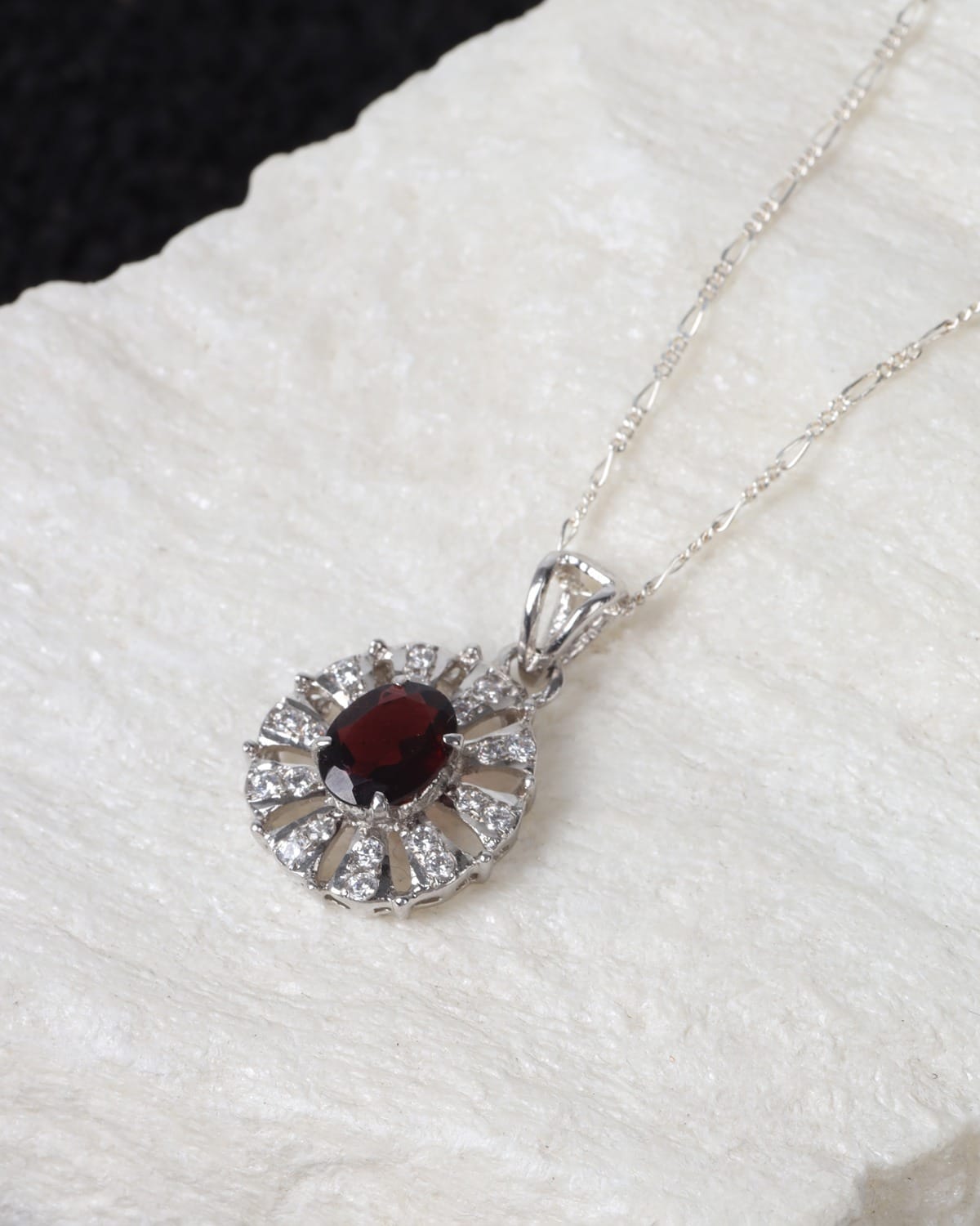 Deep Red Garnet Sterling Silver Necklace