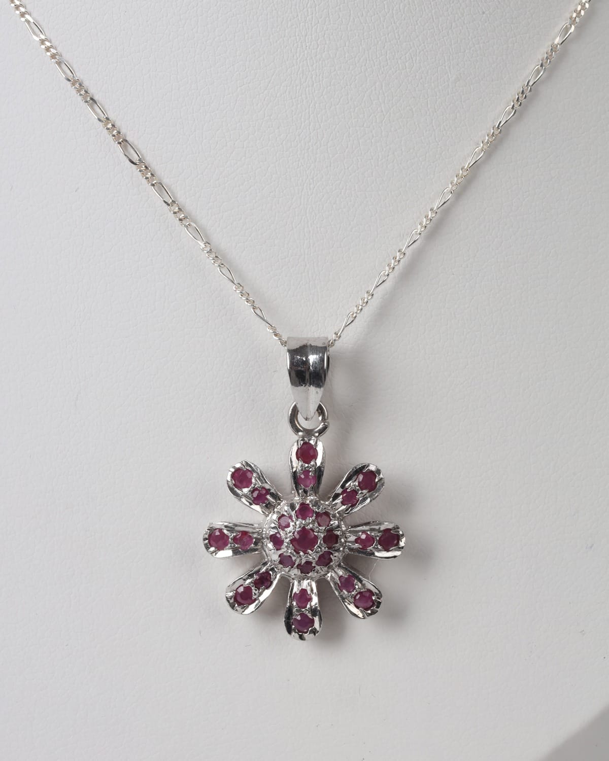 Crimson Red Ruby Flower Necklace