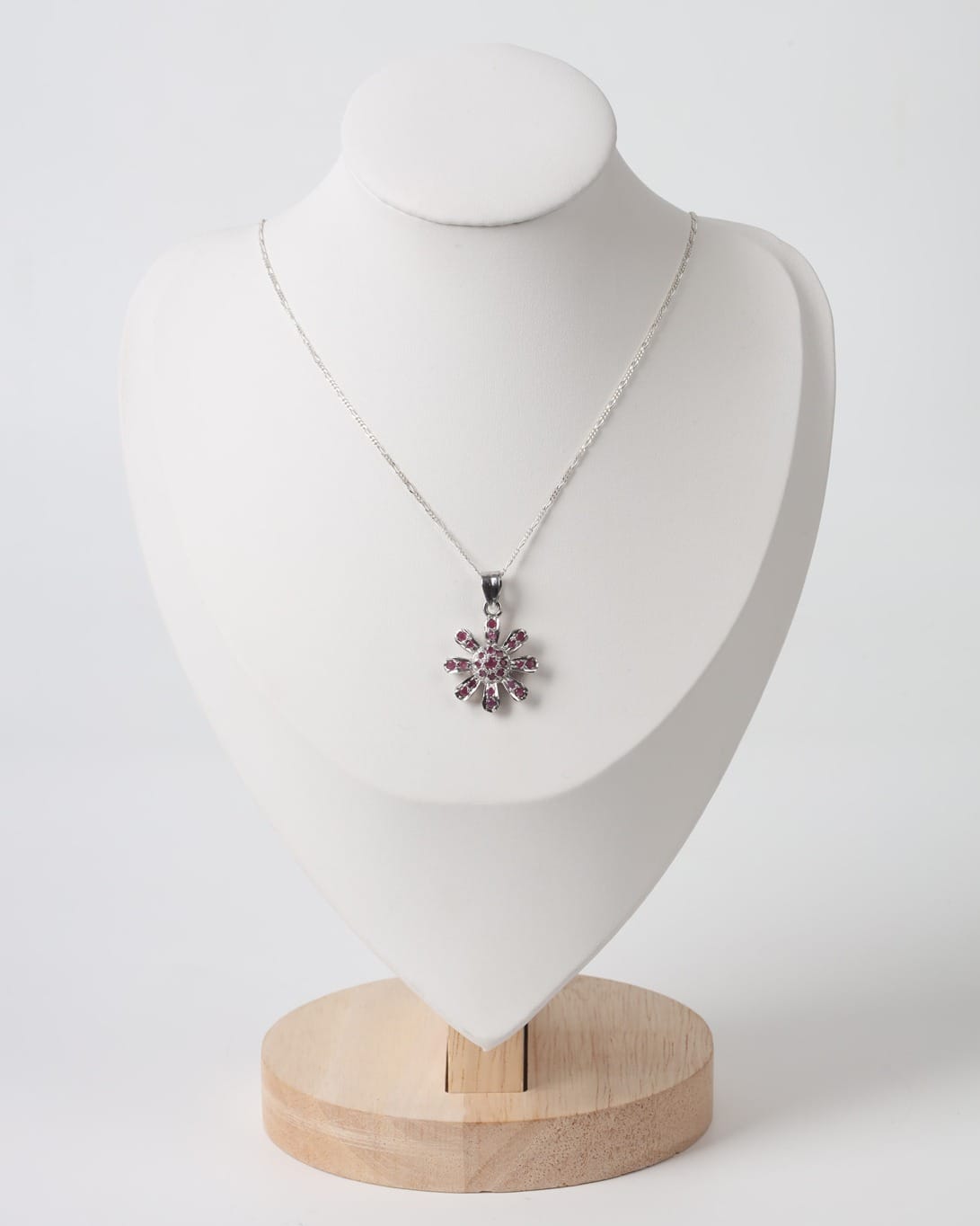 Crimson Red Ruby Flower Necklace