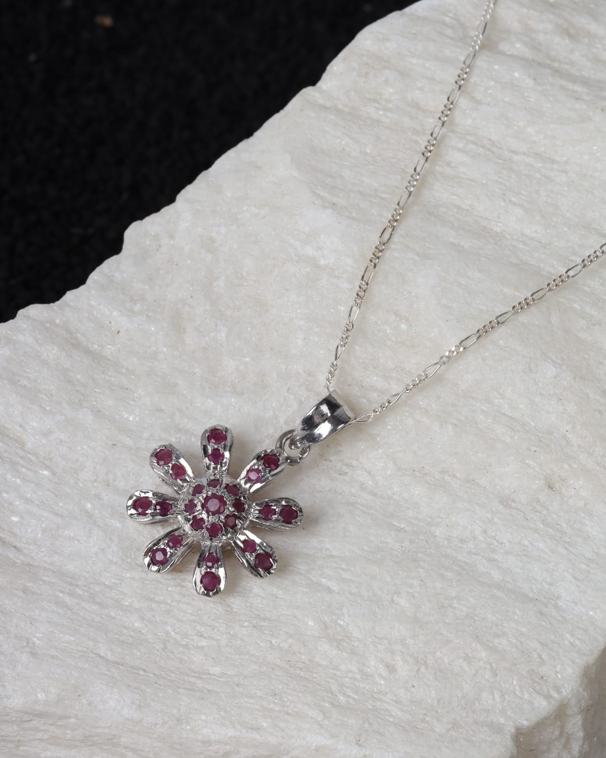 Crimson Red Ruby Flower Necklace