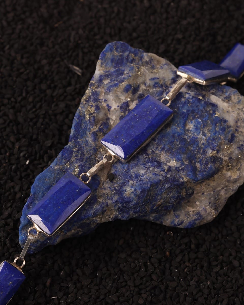 Deep Blue Lapis Lazuli Silver Bracelet