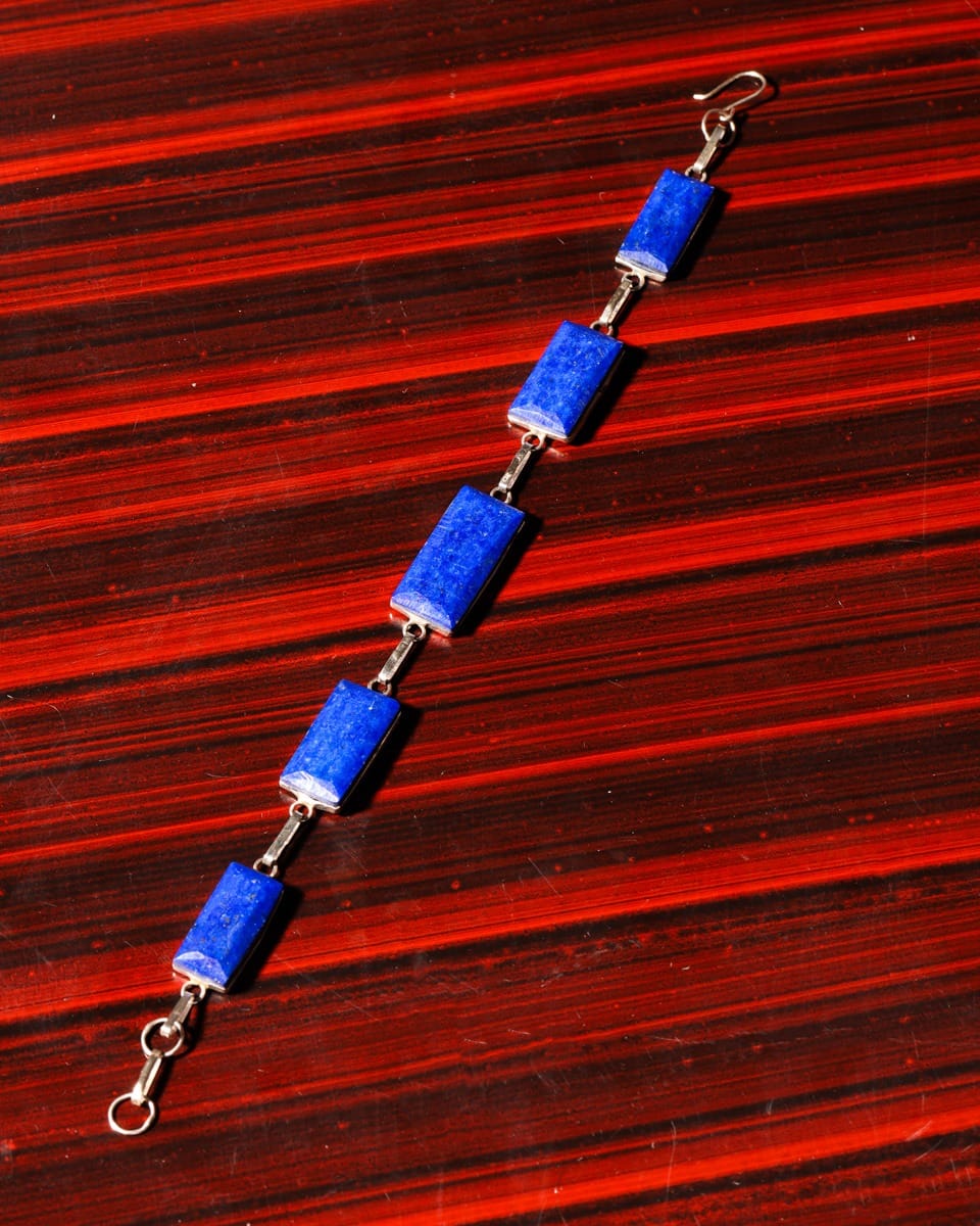 Deep Blue Lapis Lazuli Silver Bracelet